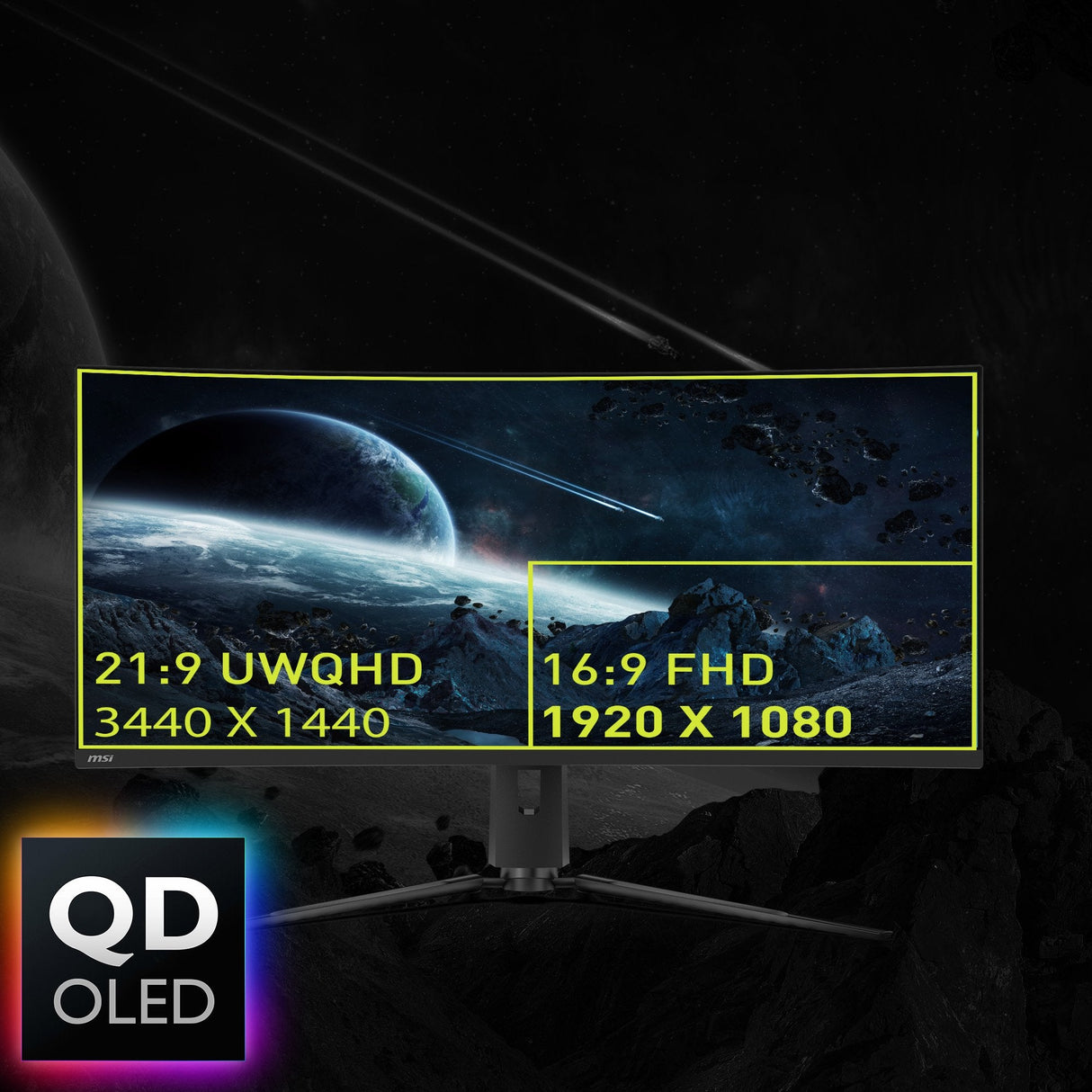 Monitor  Msi Mag 341cqpde Qd-Oled, Gaming  34,2  " Negro, Uwqhd, Qd-Oled, Curvo, Adaptive-Sync, Hdr, Panel De 175 Hz)