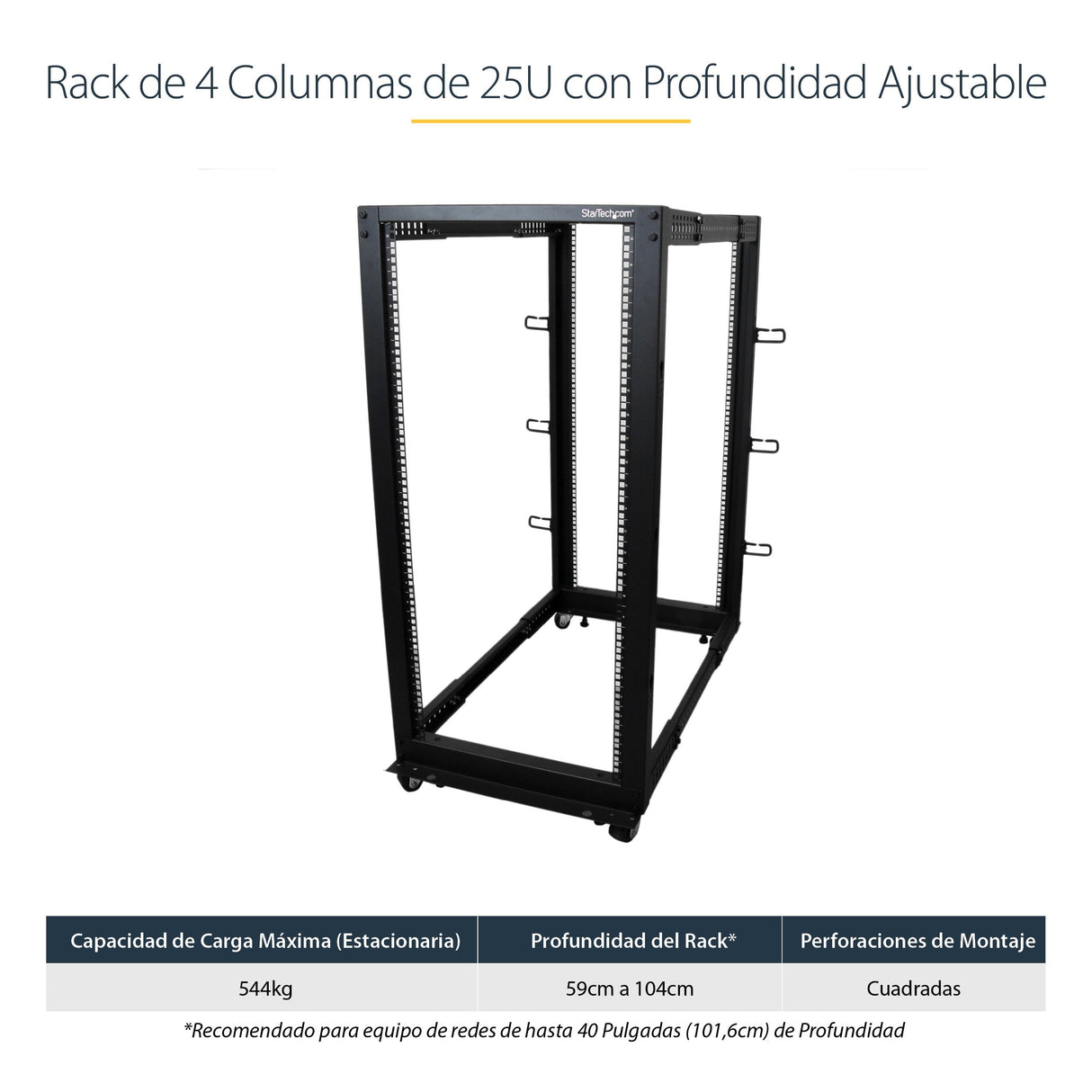 EAN 0065030858519 - StarTech.com 4POSTRACK25U armario rack Rack o bastidor independiente Negro imagen 9
