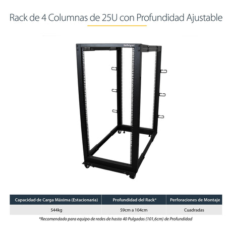 EAN 0065030858519 - StarTech.com 4POSTRACK25U armario rack Rack o bastidor independiente Negro imagen 9