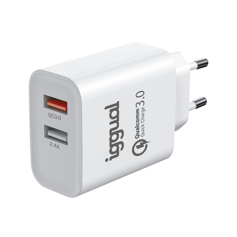 Iggual Cargador 2xusb Carga Rápida Qc3.0 30w