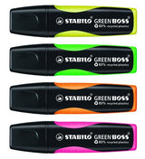 Stabilo Green Boss Set De Mesa De 4 Marcadores Fluorescentes 83% Plastico Reciclado + Bloc De Notas Adhesivas 100%