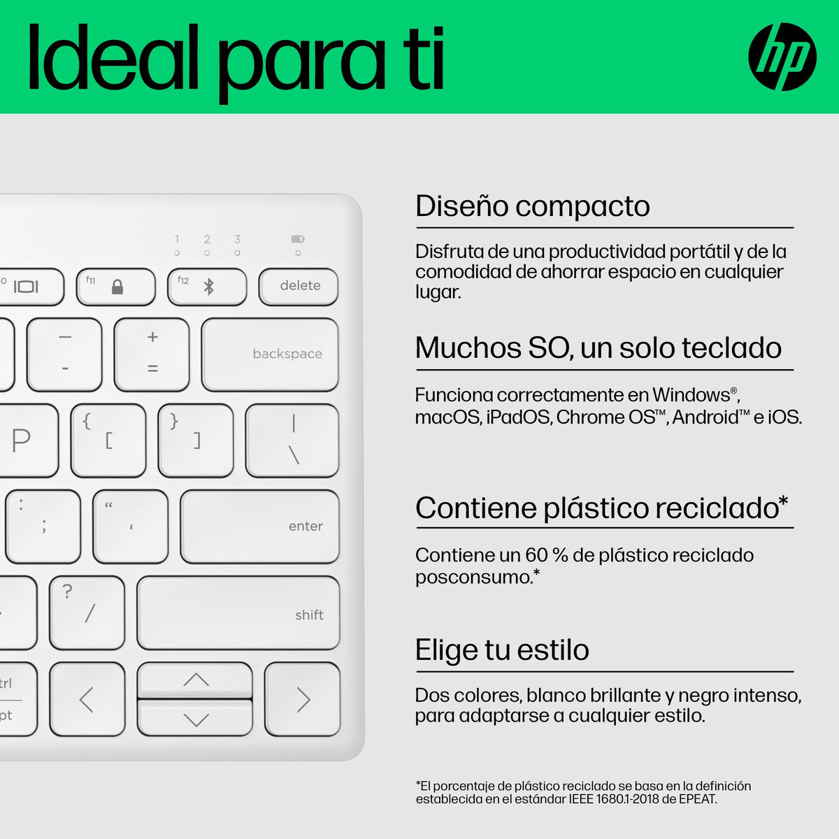 EAN 0196548516650 - HP 350 WHT Compact Multi-Device Keyboard teclado Hogar Blanco imagen 10