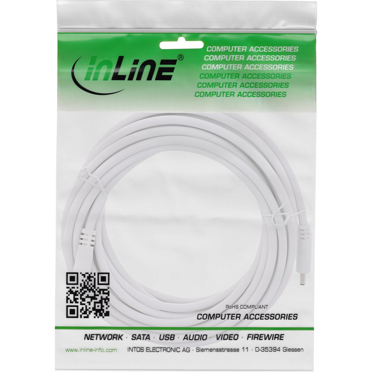 Cable De Extensión De Cc Inline, Enchufe De Cc Macho/Hembra 3,5x1,35 Mm, Awg 18, Blanco, 3 M
