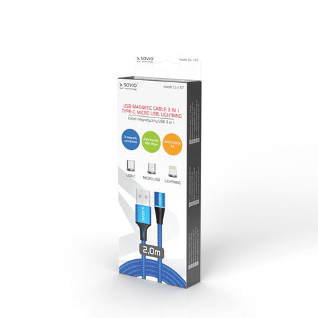 EAN 5901986046752 - Savio CL-157 cable USB USB 2.0 2 m USB A USB C/Micro-USB B/Lightning Azul imagen 2