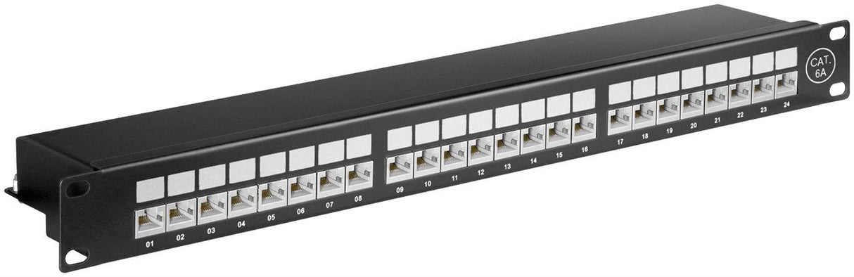 Cat 6a 19inch Patch Panel, 24 Port, Black - Stp Shielded, Bl