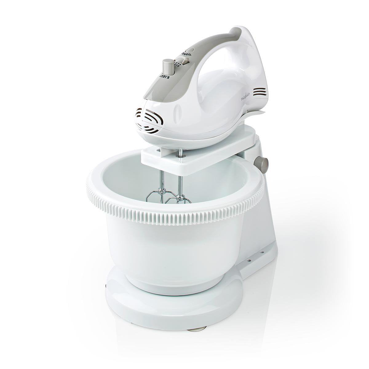 Nedis Batidora Mezcladora Bol Giratorio 2lt  200 W  5 Ajustes Velocidad Funcion Turbo Blanco/Gris