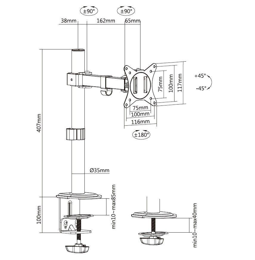 Equip Soporte De Mesa Con Abrazadera Y Brazo Articulado Para Monitor De 17"-32"