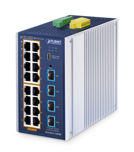 EAN 4711605288637 - PLANET ndustrial L2+ 16-Port 10/100/1000T 802.3at PoE + 4-Port 10G SFP+ Managed Ethernet Switch Gestionad imagen 1