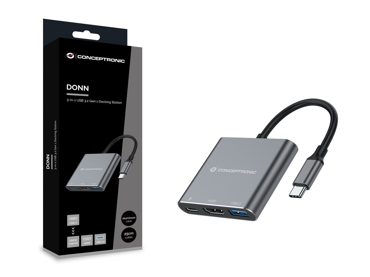 Adaptador Usb-C 3en1 Conceptronic Donn018 Hdmi   Usb -A 3.0 Usb-C  Pd 100w                                                                                                                                                                     A