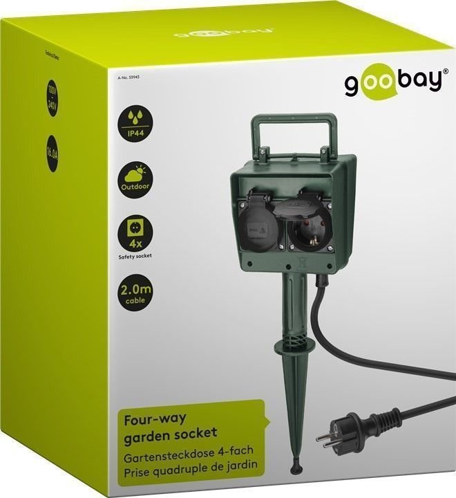 Regleta De  4  Tomas Exterior Ip44 Cable 2m Goobay Con Pica Para Clavar En La Tierra