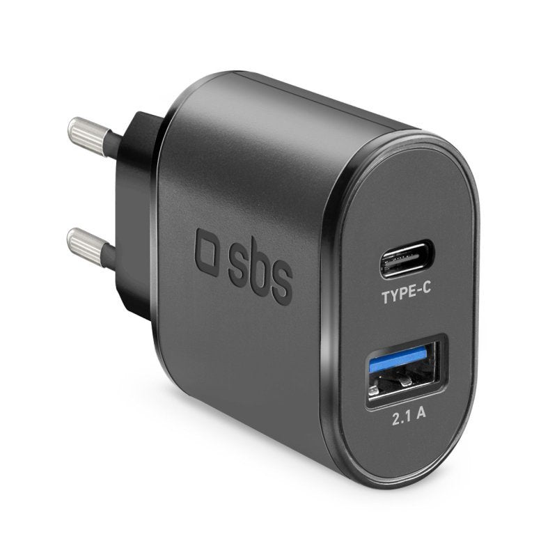 Cargador Viaje Sbs 1xusb 2.1a + 1xusb Type C 2.1a