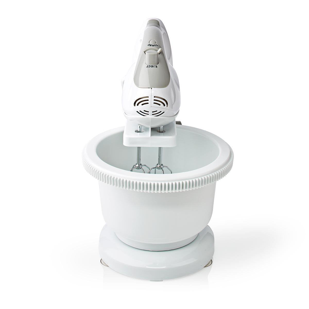 Nedis Batidora Mezcladora Bol Giratorio 2lt  200 W  5 Ajustes Velocidad Funcion Turbo Blanco/Gris
