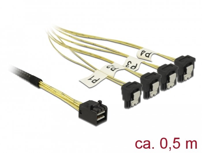 Delock Cable Mini Sas Hd Sff-8643  4 X Sata 7 Pin Con Un Ángulo 0,5 M