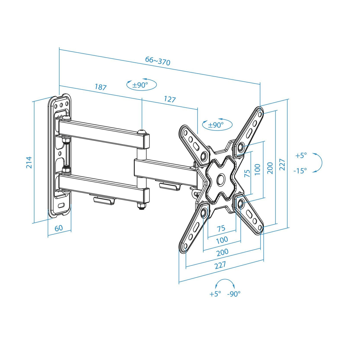 Soporte Pared Pantallas 13-43" Gira/Incli Negro