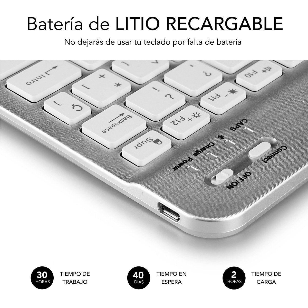 Teclado Bluetooth Subblim Sub-Kbt-Smbl30 Silver Bt3.0 Teclas Iluminadas Batería 420mah Compatible Multidispositivo