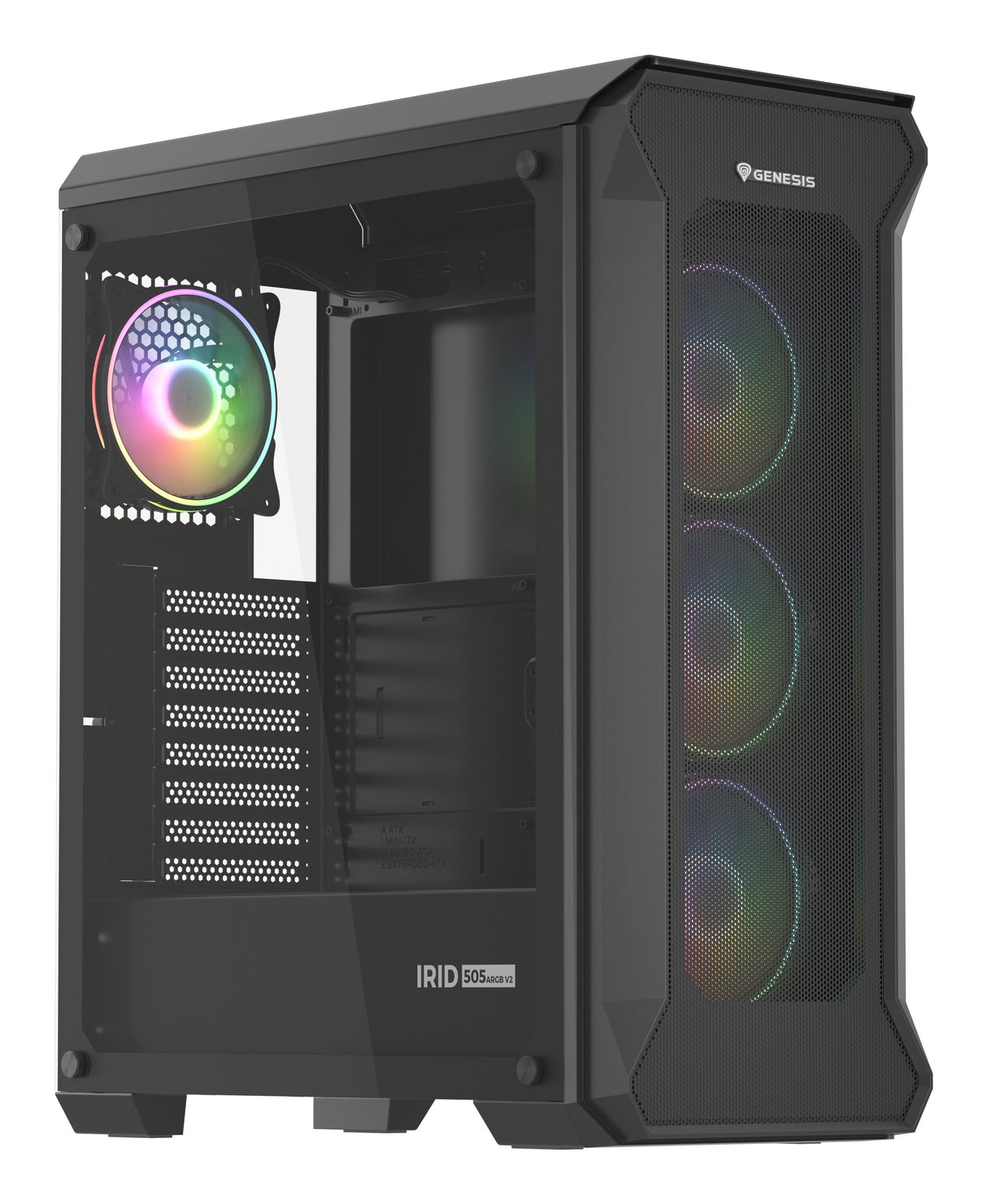 Caja Pc Gaming Genesis Irid 505 Argb Atx 2xusb 3.0 2xusb 2.0 S/F Cristal Templado