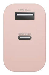 Dbramante1928 Re-Charge Adaptador De Corriente 20 Vatios 2 Conectores De Salida (Usb-C Usb) Rosa Europa