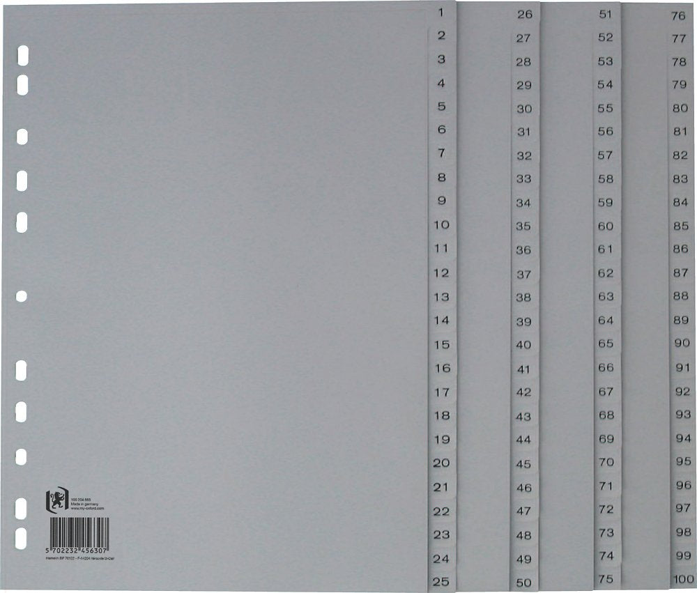 Oxford Ordnerregister Vollformat 1-100 Din A4