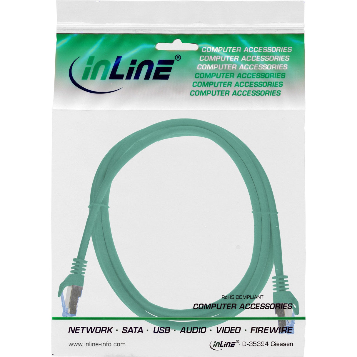 Inline® Patch Cable, Cat.6a, S/Ftp, Tpe (Lszh), Cca, Green, 0.5m
