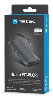 Hub Usb-C  8 In 1 Natec Fowler 2 3x Usb 3.0 Hub Hdmi 4k Usb-C