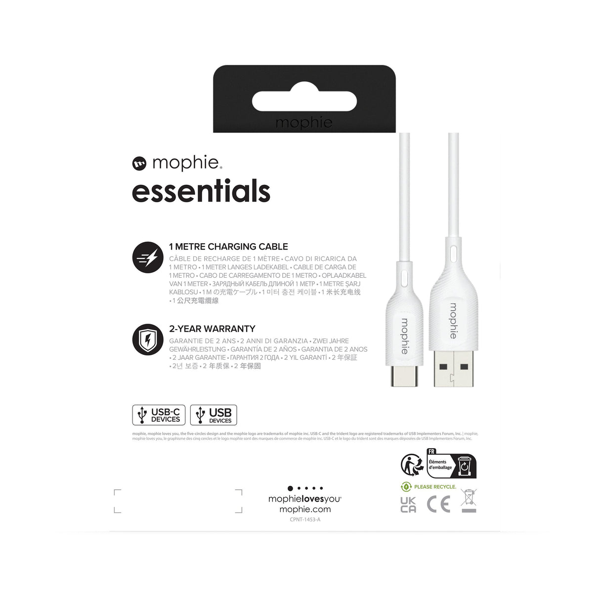 Zagg Mophie Essentials White Cable Usb-A (M) A Usb-C (M) 1m