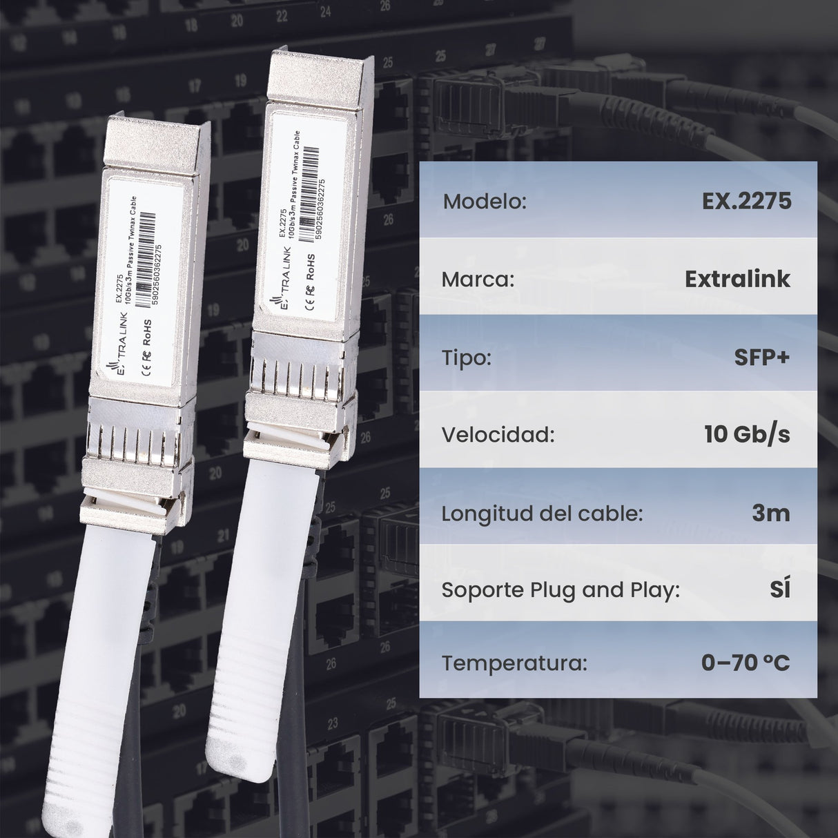 EAN 5902560362275 - Extralink EX.2275 Cable de fibra óptica e InfiniBand SFP+ Negro imagen 5