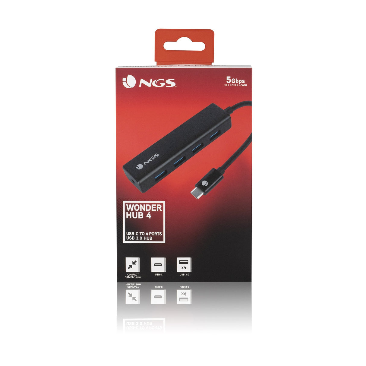 Hub Ngs Wonderhub4 Usb 2.0 Type-C 480 Mbit/S Negro