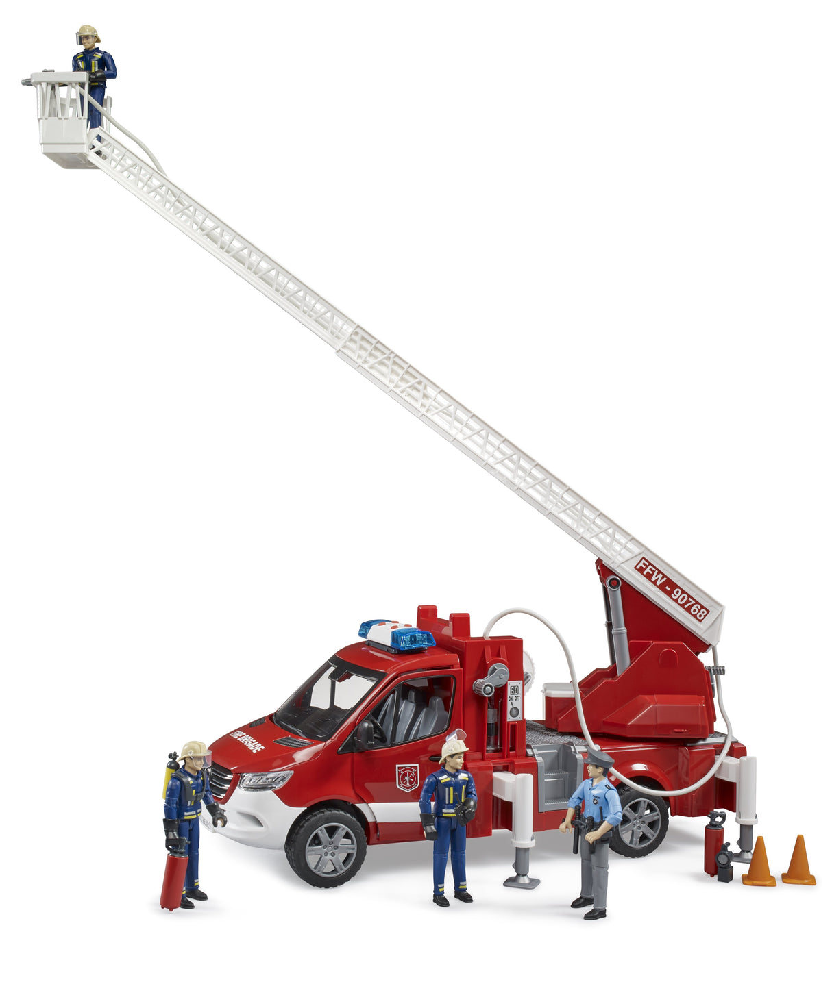 Vehículo Cuerpo De Bomberos Bruder Mb Sprinter Con Módulo De Luz Y Sonido (Rojo/Blanco, Escalera Giratoria, Bomba)