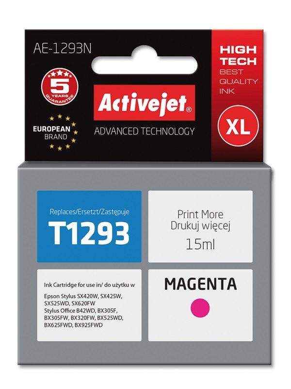 Tinta Activejet Ae-1293n (Reemplazo Para Epson T1293 - Supreme - 15 Ml - Magenta
