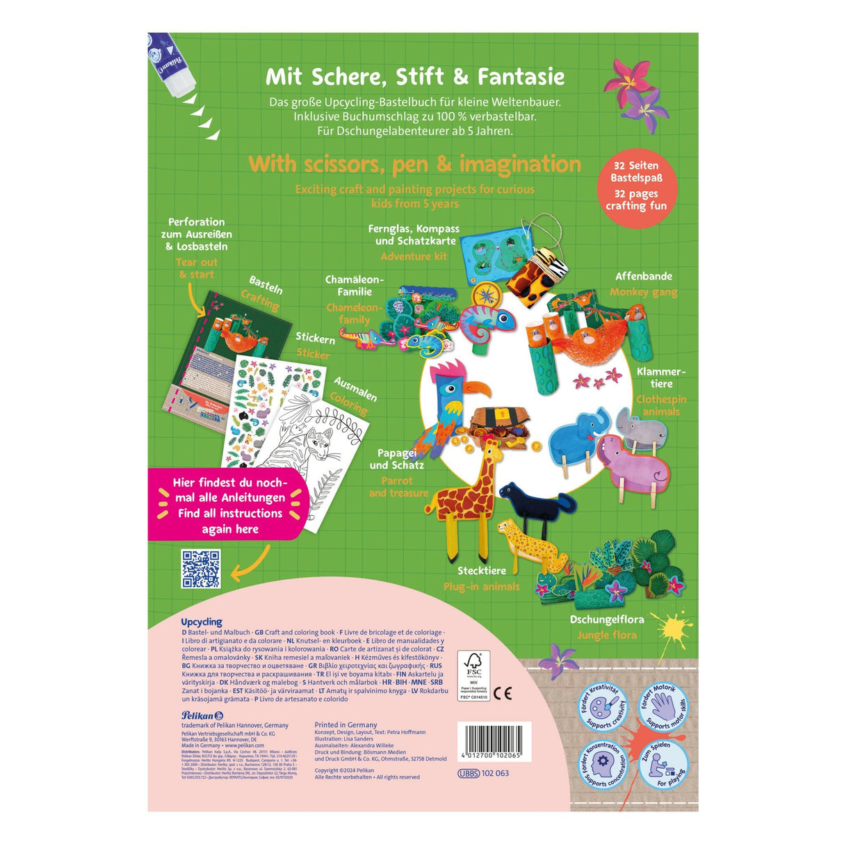Pelikan Libro De Manualidades Upcycling Din A4 Selva Con Pegatinas, 32 Páginas