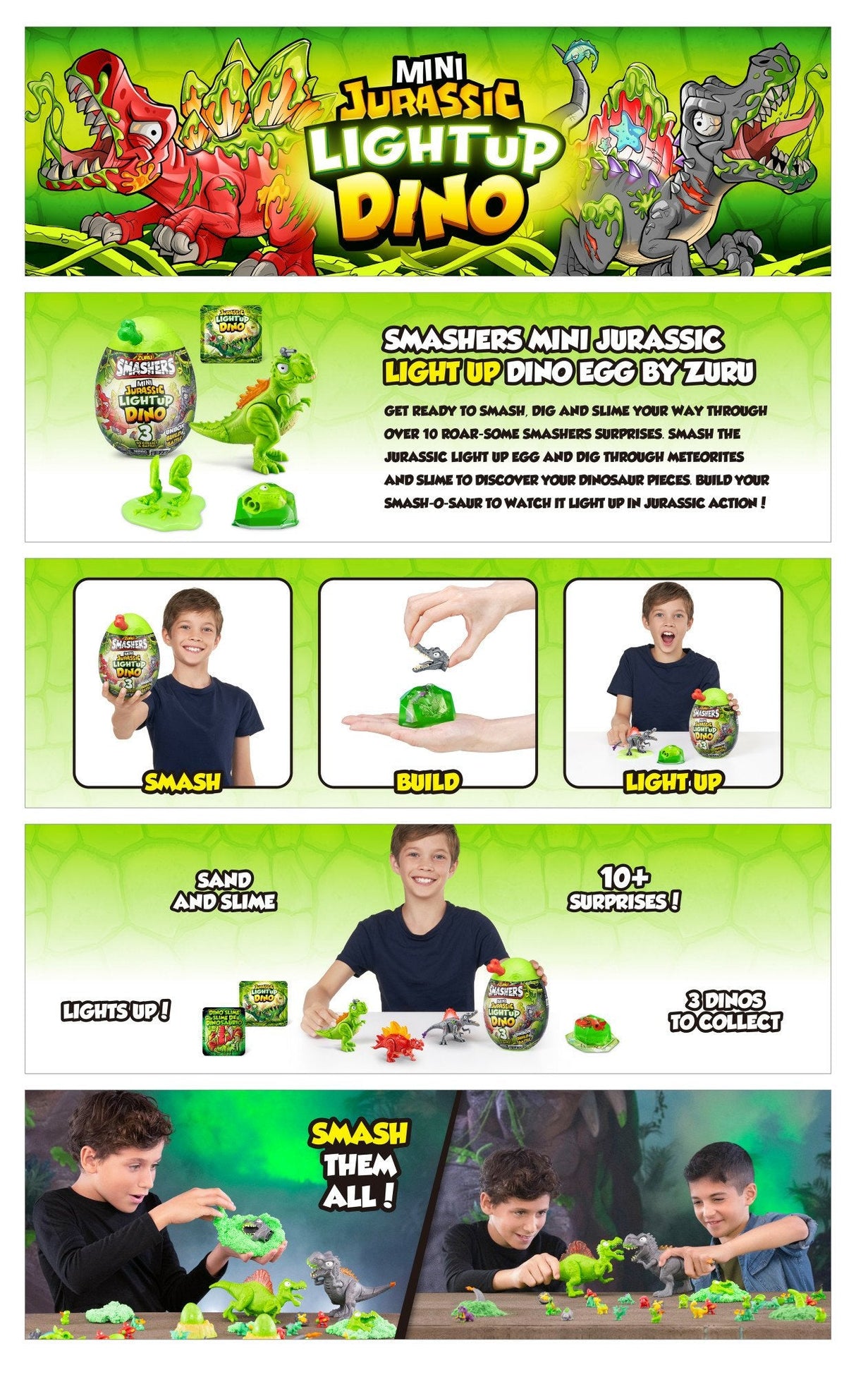 Figura Zuru Smashers - Jurassic Light Up Dino Egg Mini Series 1, Artículos Surtidos 74107sq1