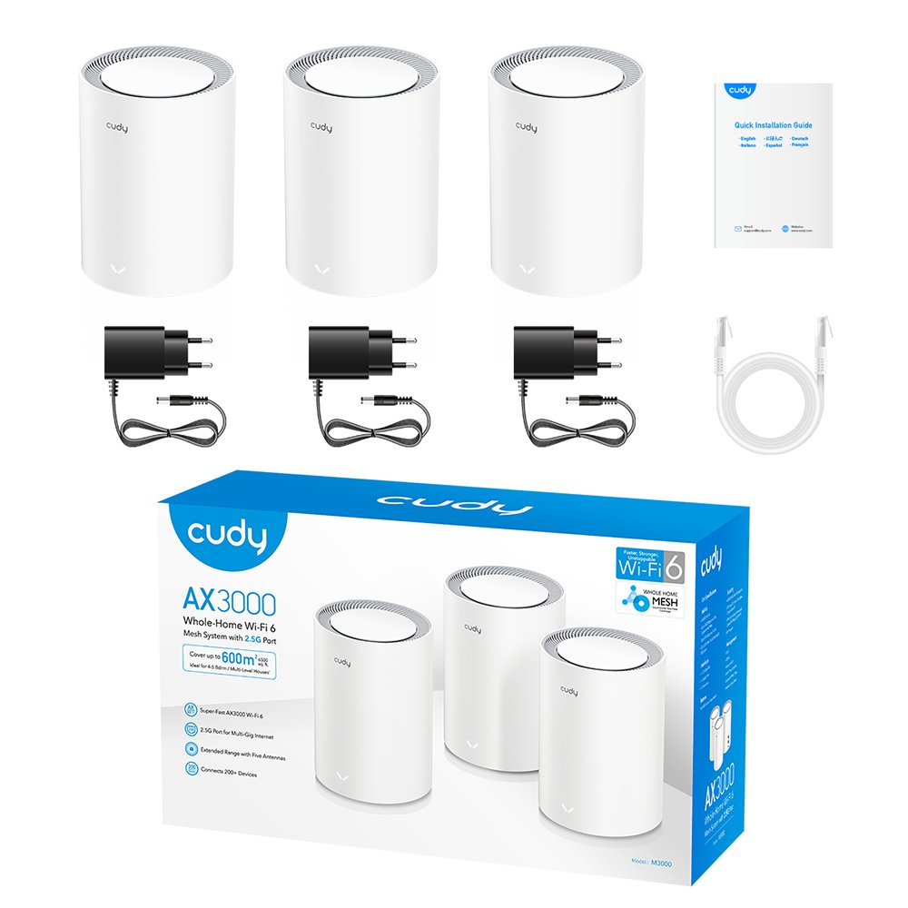 Cudy Ax3000 Pack De 3 Sistemas Wifi 6 Mesh Ax3000 2.5g Dual Band - Admite Ancho De Banda De 20/40/80/160mhz - 1x Puerto