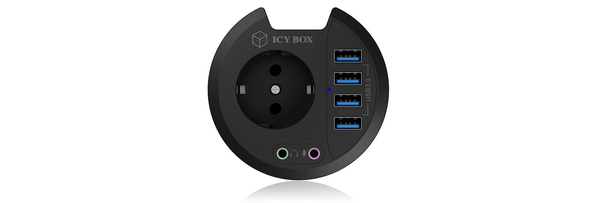 Hub Usb Icy Box Mesa Usb 3.0 Negro 80mm Redondo, 4xusb 3.0, Enchufe, Entrada + Salida De Audio