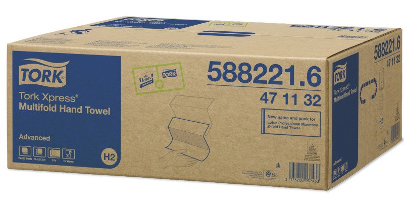 Tork Papierhandtücher 471132 Xpress® H2 Advanced Interfold-Falzung 2-Lagig Blanco, 3.800 Toallitas