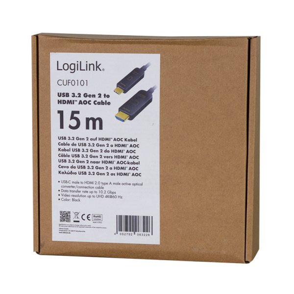 Cable Usb C Macho A Hdmi Macho 15.00m 4k/60hz 10.2 Gbit/S Aoc Logilink