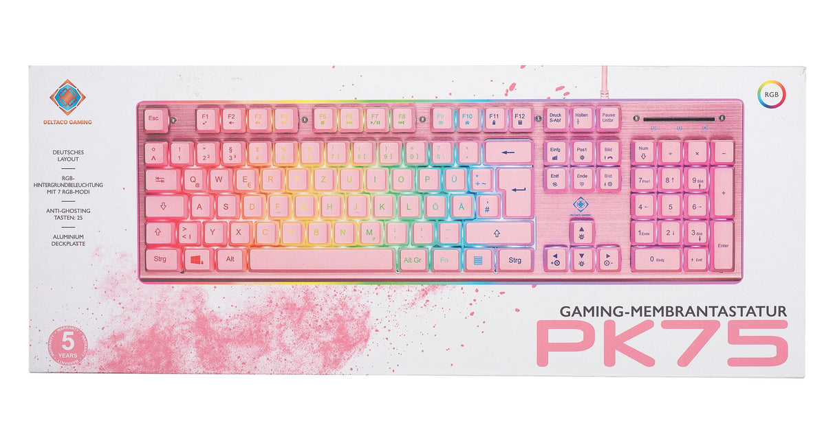 Teclado Alemán Deltaco Gam-021-Rgb-P-De Juego Usb Qwertz Rosa