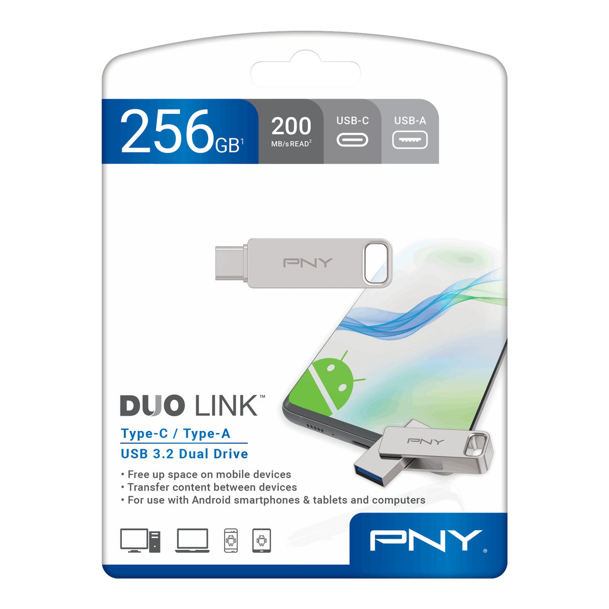Memoria Usb De 256 Gb Pny Duo Link Usb 3.2 Tipo-C Unidad Flash Dual Al Por Menor