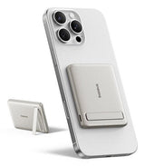 Picogo Am31 Qi2 Ultra-Mini Magnetic Power Bank Kickstand 5000mah 20w Natural Titanium + Braided Cable Usb-C To Usb-C 30cm White