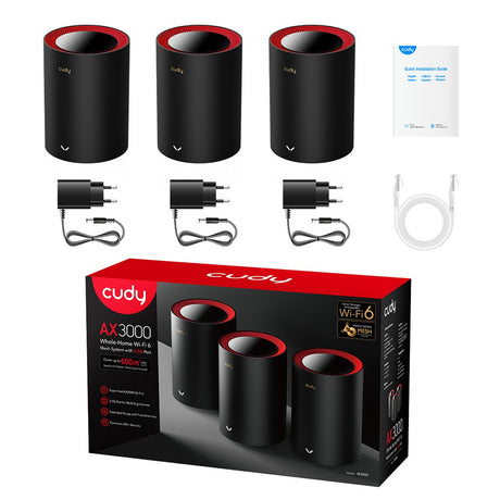EAN 6971690792961 - Cudy M3000 3-Pack Doble banda (2,4 GHz / 5 GHz) Wi-Fi 6 (802.11ax) Negro, Rojo 1 Interno imagen 4