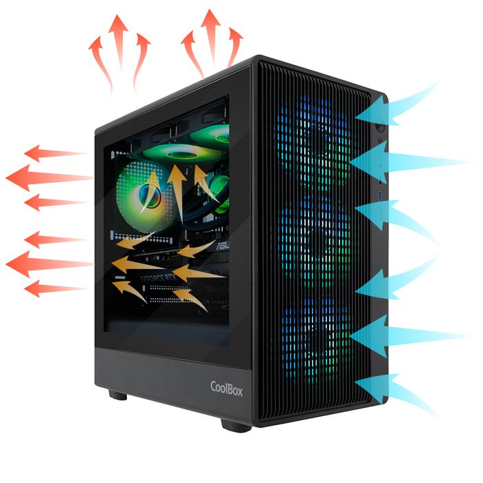 Coolbox Caja Microatx Gm350 Darkface Gpu Max 315mm Cristal Templado Liquida 240mm Usb-C Negra