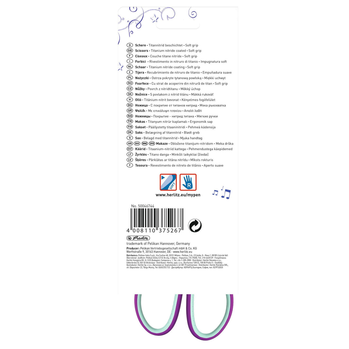 Herlitz Tijeras My.Pen Morado/Menta