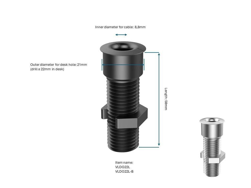 Solution For Cables Through  Desks Black Large Up To 55mm