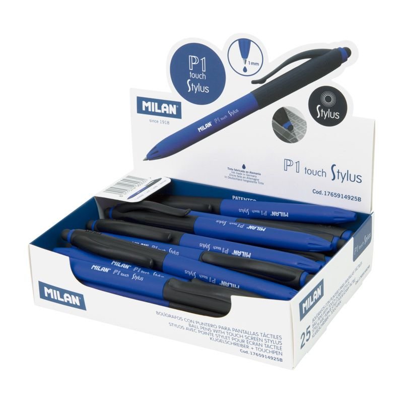 Milan Bolígrafo P1 Touch Stylus Puntero Tinta Azul Caja Expositora De 25 Azul/Negro