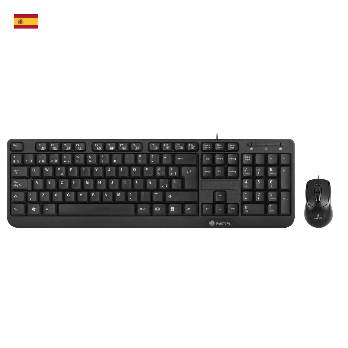 Teclado Español + Ratón Ngs Cocoa Kit 12 Teclas Multimedia - Sensor Óptico 1000dpi  Cable Usb
