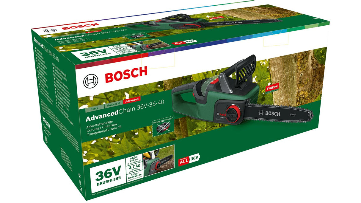 Bosch Motosierra A Batería Advancedchain 36v 35-40 Solo, 36volt, Motosierra Eléctrica Verde/Negro, Sin Batería Ni Cargador, Power For All 06008b8601