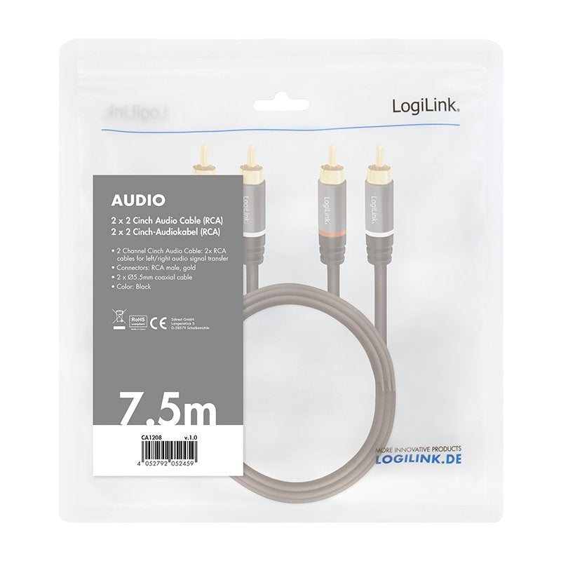 EAN 4052792052459 - LogiLink CA1208 cable de audio 7,5 m 2 x RCA Negro imagen 4