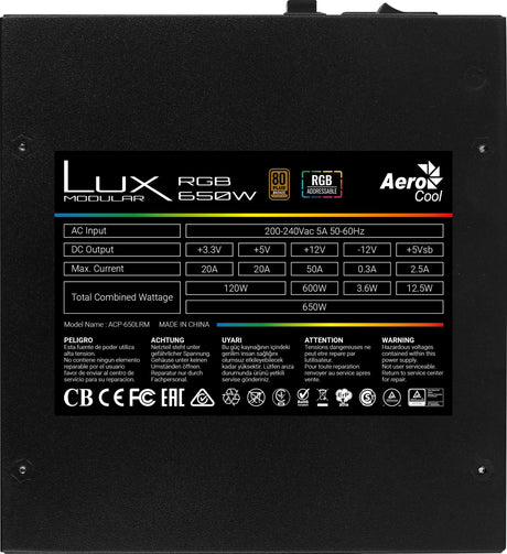 EAN 4718009156210 - Aerocool LUX RGB 650M unidad de fuente de alimentación 20+4 pin ATX imagen 8