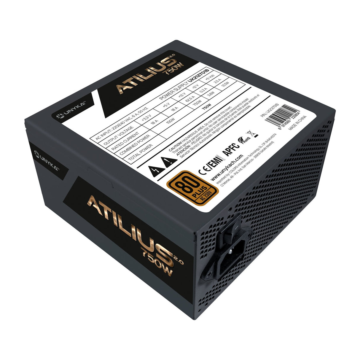 Unykach Atilius 2.0 Black 750w 80 Plus Bronze Fuente De Alimentacion 750w Atx 2.3 - Apfc - Ventilador 120mm