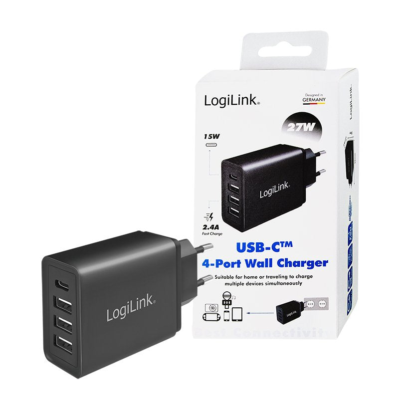 Cargador Rápido 27w X 4 Usb (Solo Enchufe Pared) Logilink