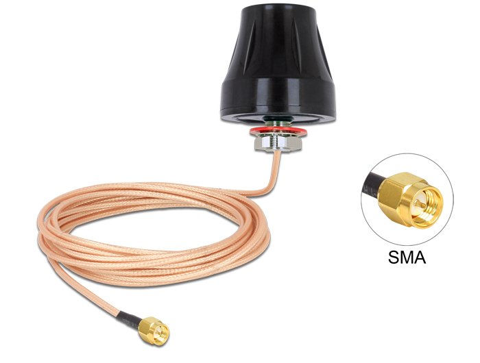 Delock Lte Antena Sma Conector Macho 2 Dbi Starr Omnidirektional Con Cable De Conexión Rg-316u 3m Outdoor Negro